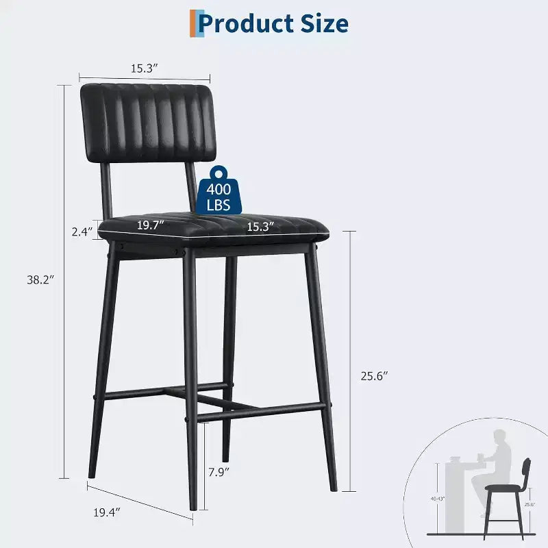 Tabourets de bar avec dossier et repose-pieds, coussin épais et pieds en métal renforcé à hauteur de comptoir pour îlot, bar de cuisine