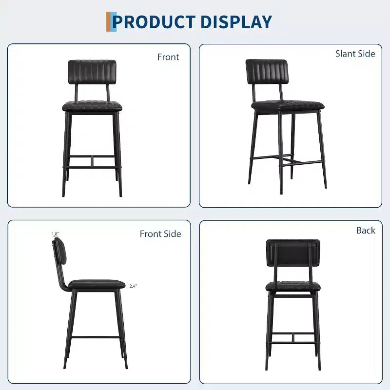 Tabourets de bar avec dossier et repose-pieds, coussin épais et pieds en métal renforcé à hauteur de comptoir pour îlot, bar de cuisine