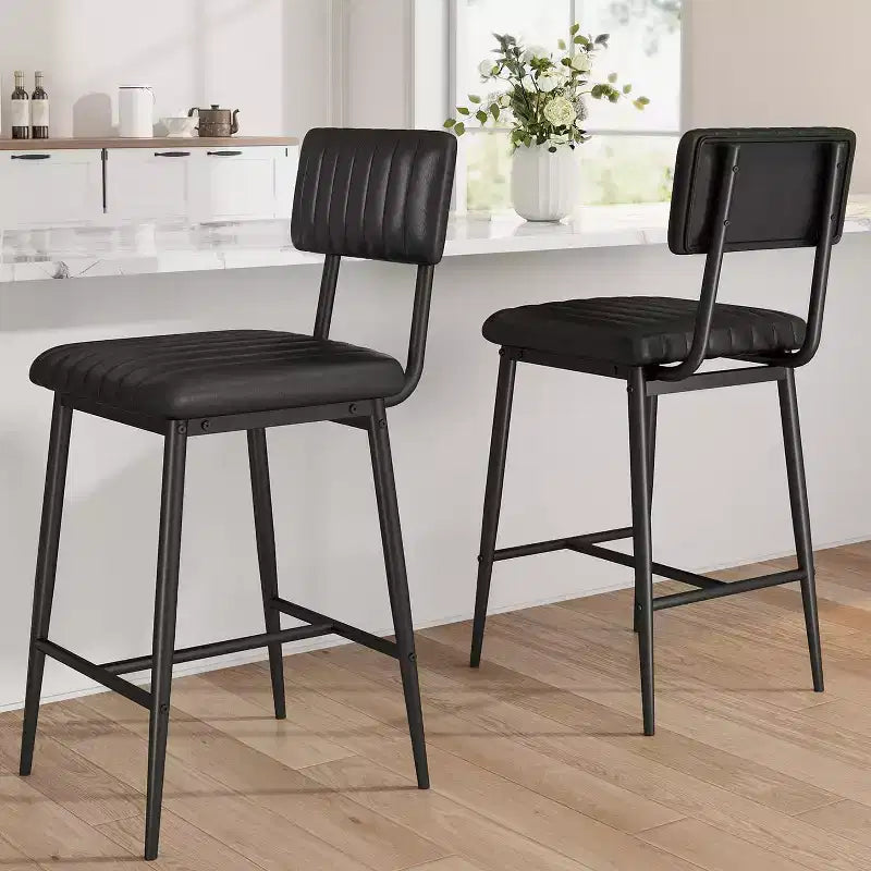 Tabourets de bar avec dossier et repose-pieds, coussin épais et pieds en métal renforcé à hauteur de comptoir pour îlot, bar de cuisine