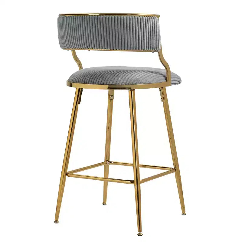 Tabourets de bar hauteur comptoir 66 cm, Tabouret de bar en velours côtelé moelleux avec base et repose-pieds chromés dorés, Tabourets de cuisine élégants pour la décoration intérieure