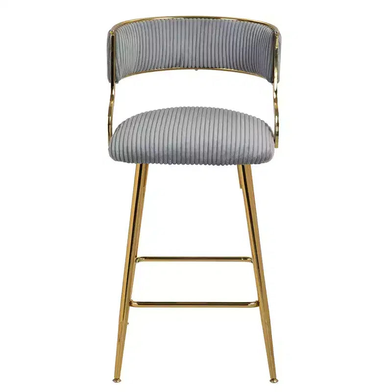 Tabourets de bar hauteur comptoir 66 cm, Tabouret de bar en velours côtelé moelleux avec base et repose-pieds chromés dorés, Tabourets de cuisine élégants pour la décoration intérieure