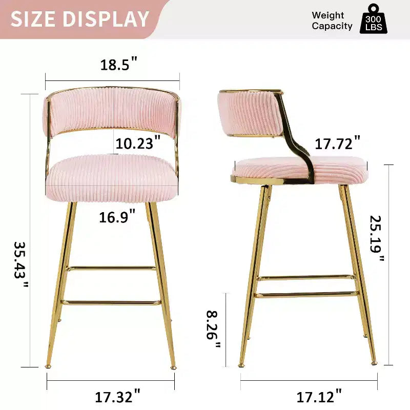 Tabourets de bar hauteur comptoir 66 cm, Tabouret de bar en velours côtelé moelleux avec base et repose-pieds chromés dorés, Tabourets de cuisine élégants pour la décoration intérieure