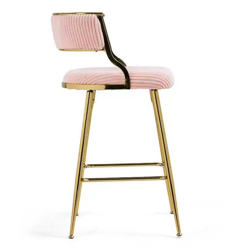 Tabourets de bar hauteur comptoir 66 cm, Tabouret de bar en velours côtelé moelleux avec base et repose-pieds chromés dorés, Tabourets de cuisine élégants pour la décoration intérieure