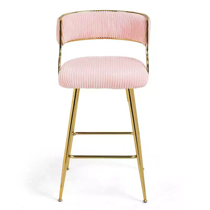 Tabourets de bar hauteur comptoir 66 cm, Tabouret de bar en velours côtelé moelleux avec base et repose-pieds chromés dorés, Tabourets de cuisine élégants pour la décoration intérieure