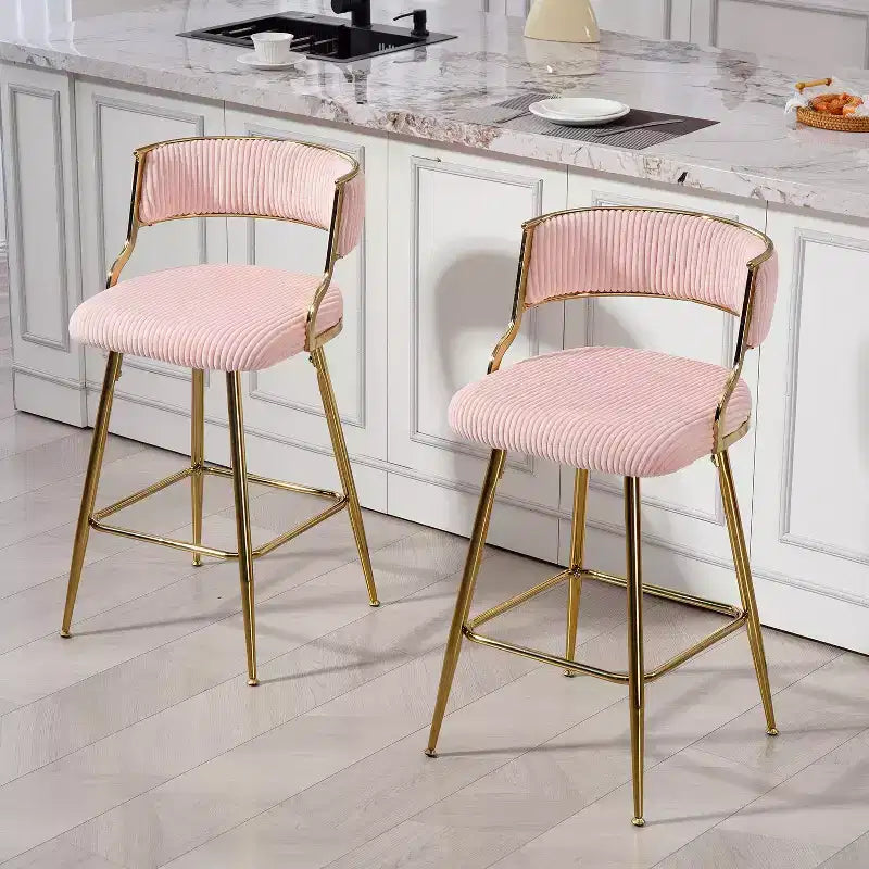 Tabourets de bar hauteur comptoir 66 cm, Tabouret de bar en velours côtelé moelleux avec base et repose-pieds chromés dorés, Tabourets de cuisine élégants pour la décoration intérieure