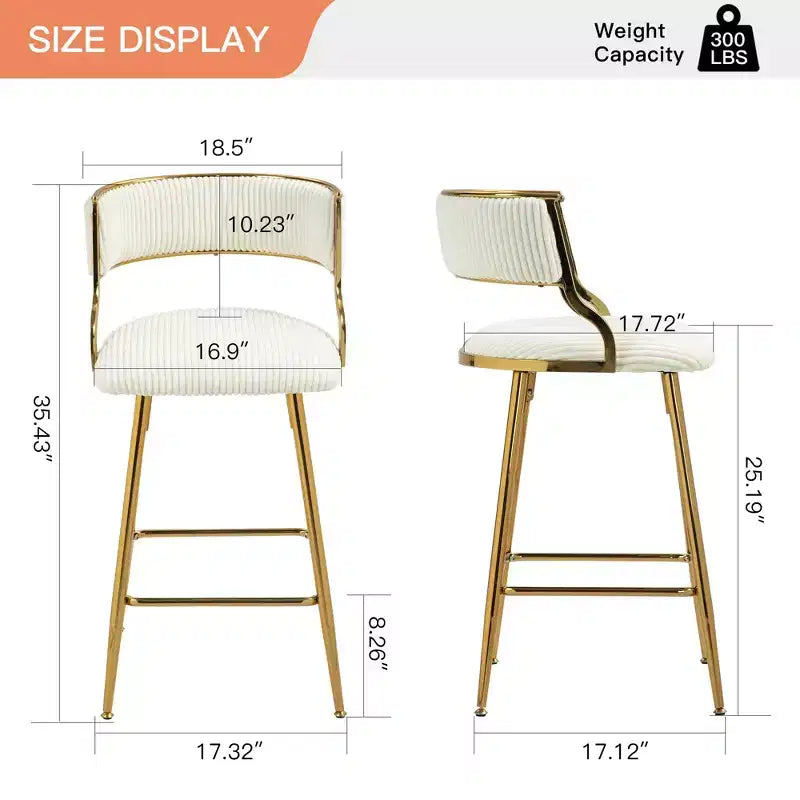 Tabourets de bar hauteur comptoir 66 cm, Tabouret de bar en velours côtelé moelleux avec base et repose-pieds chromés dorés, Tabourets de cuisine élégants pour la décoration intérieure