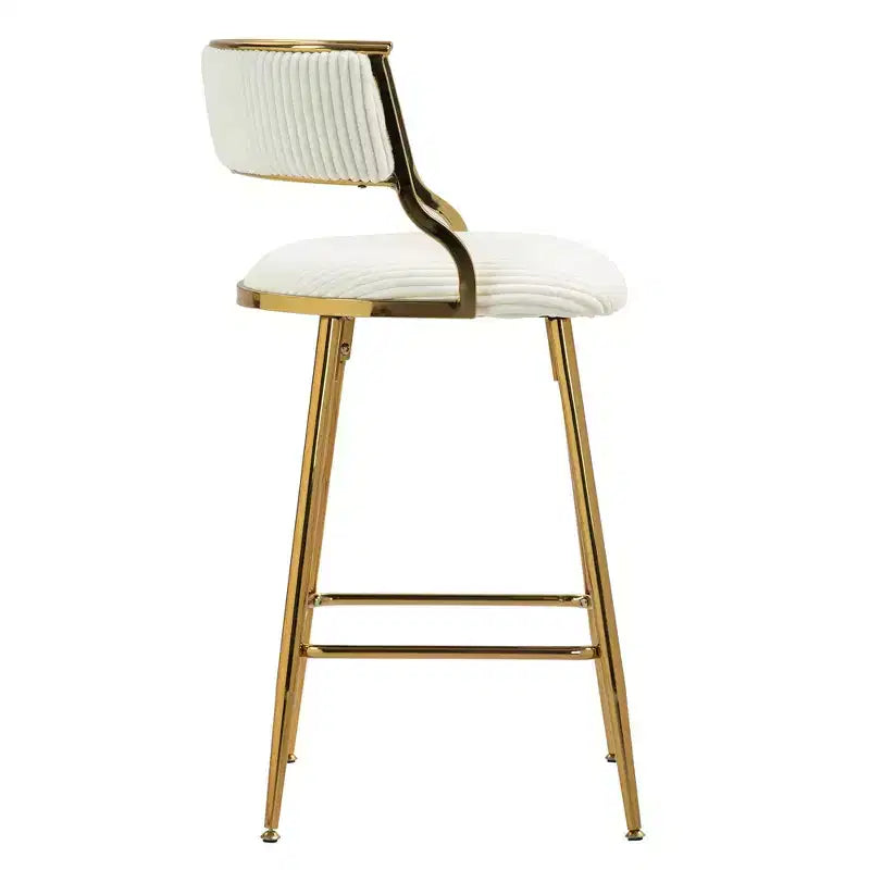 Tabourets de bar hauteur comptoir 66 cm, Tabouret de bar en velours côtelé moelleux avec base et repose-pieds chromés dorés, Tabourets de cuisine élégants pour la décoration intérieure