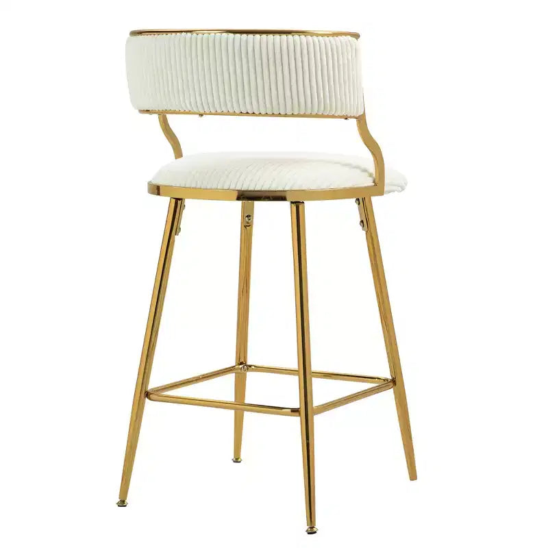 Tabourets de bar hauteur comptoir 66 cm, Tabouret de bar en velours côtelé moelleux avec base et repose-pieds chromés dorés, Tabourets de cuisine élégants pour la décoration intérieure