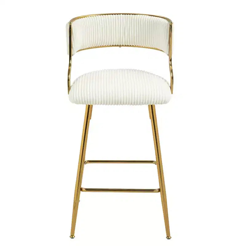 Tabourets de bar hauteur comptoir 66 cm, Tabouret de bar en velours côtelé moelleux avec base et repose-pieds chromés dorés, Tabourets de cuisine élégants pour la décoration intérieure