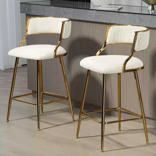 TUYOHW 26H Counter Height Bar Stools Set of 2,Plush Corduroy Bar Stool with Golden Chromed Base & Footresr,Sleek Kitchen Stools for Home Deecor