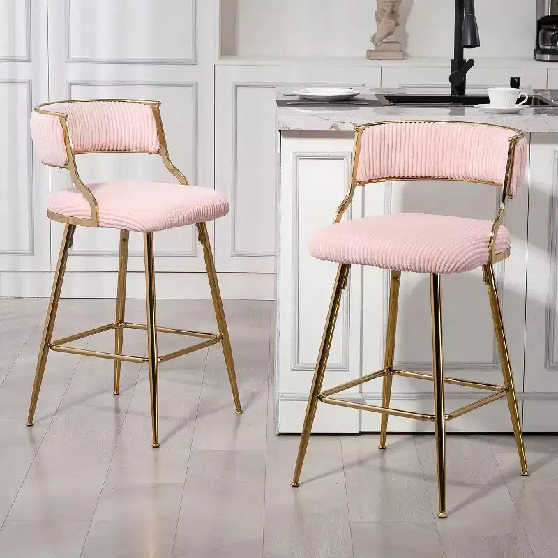 Tabourets de bar hauteur comptoir 66 cm, Tabouret de bar en velours côtelé moelleux avec base et repose-pieds chromés dorés, Tabourets de cuisine élégants pour la décoration intérieure