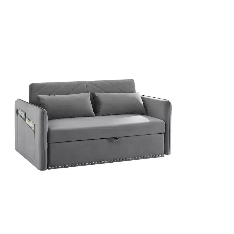Canapé-lit, Velours, Port USB, Canapé gigogne avec 2 poches latérales et 2 oreillers pour petits salons ou chambres