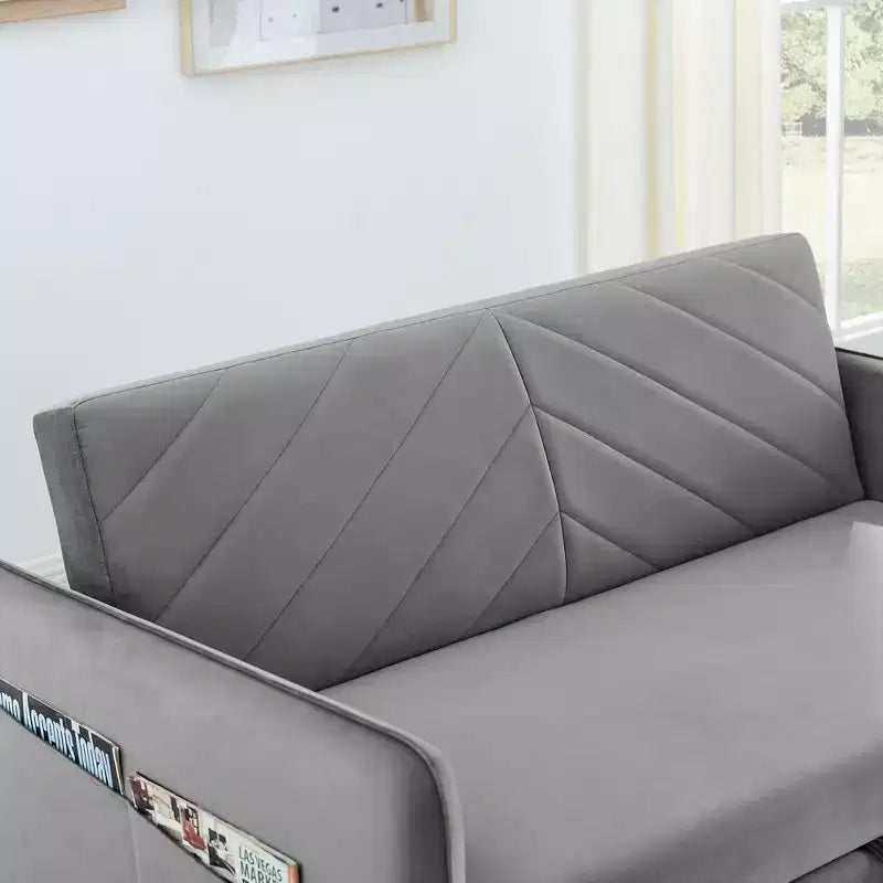 Canapé-lit, Velours, Port USB, Canapé gigogne avec 2 poches latérales et 2 oreillers pour petits salons ou chambres