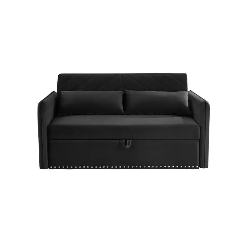 Canapé-lit, Velours, Port USB, Canapé gigogne avec 2 poches latérales et 2 oreillers pour petits salons ou chambres