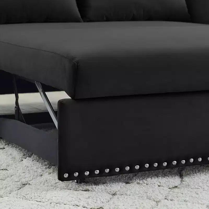 Canapé-lit, Velours, Port USB, Canapé gigogne avec 2 poches latérales et 2 oreillers pour petits salons ou chambres