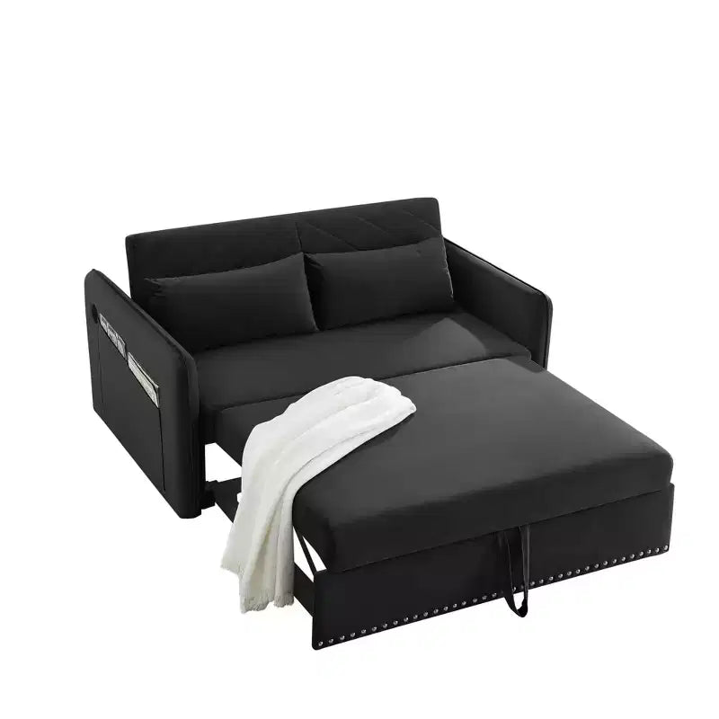Canapé-lit, Velours, Port USB, Canapé gigogne avec 2 poches latérales et 2 oreillers pour petits salons ou chambres