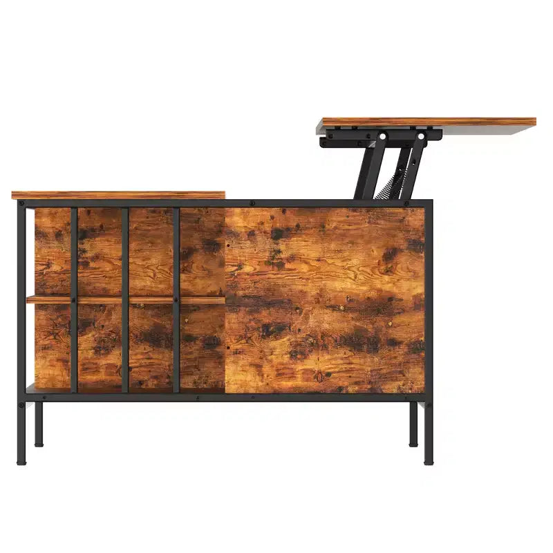 Table basse style ferme avec dessus relevable de 31,5 po, hauteur réglable, table de salon multifonctionnelle avec compartiment de rangement caché