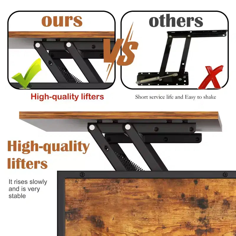 Table basse style ferme avec dessus relevable de 31,5 po, hauteur réglable, table de salon multifonctionnelle avec compartiment de rangement caché