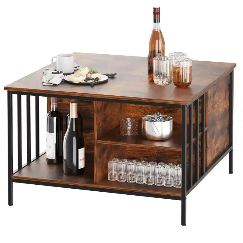 Table basse style ferme avec dessus relevable de 31,5 po, hauteur réglable, table de salon multifonctionnelle avec compartiment de rangement caché