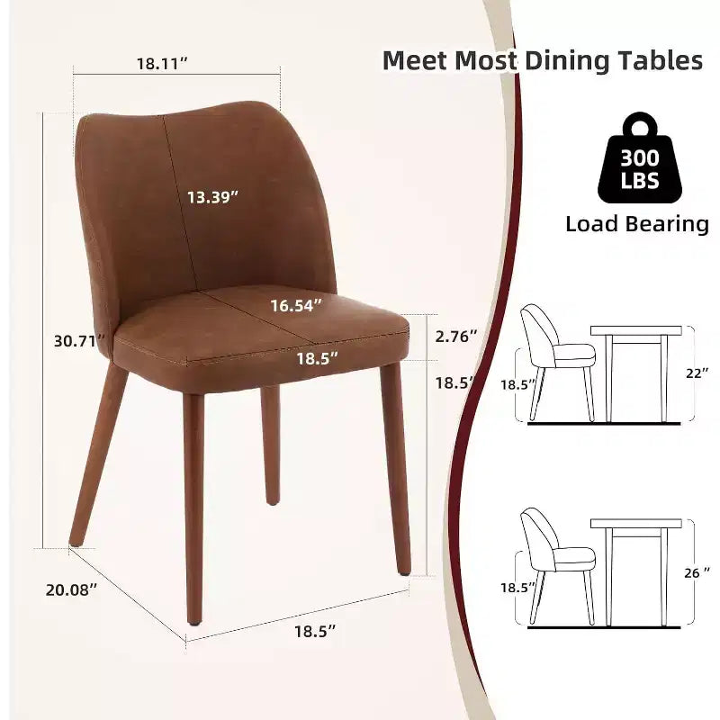 Dining Chairs Set of 4, Modern Dining Room Chair with Wood Legs, Upholstered Armless Kitchen Chairs with Leveling Feet/Wing Backrest Support, Brown