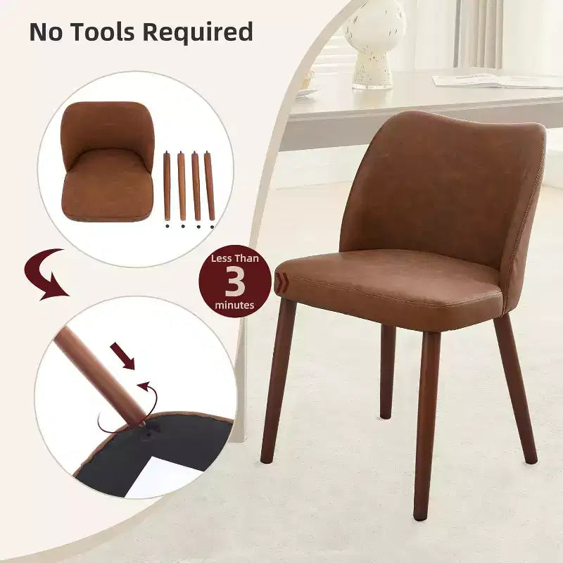 Dining Chairs Set of 4, Modern Dining Room Chair with Wood Legs, Upholstered Armless Kitchen Chairs with Leveling Feet/Wing Backrest Support, Brown