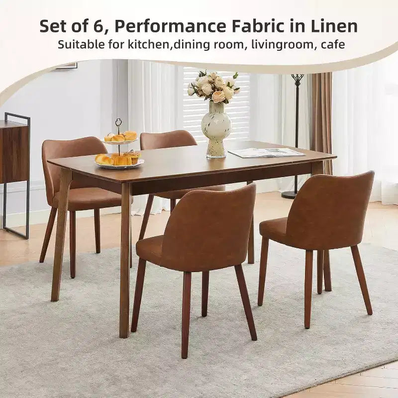 Dining Chairs Set of 4, Modern Dining Room Chair with Wood Legs, Upholstered Armless Kitchen Chairs with Leveling Feet/Wing Backrest Support, Brown