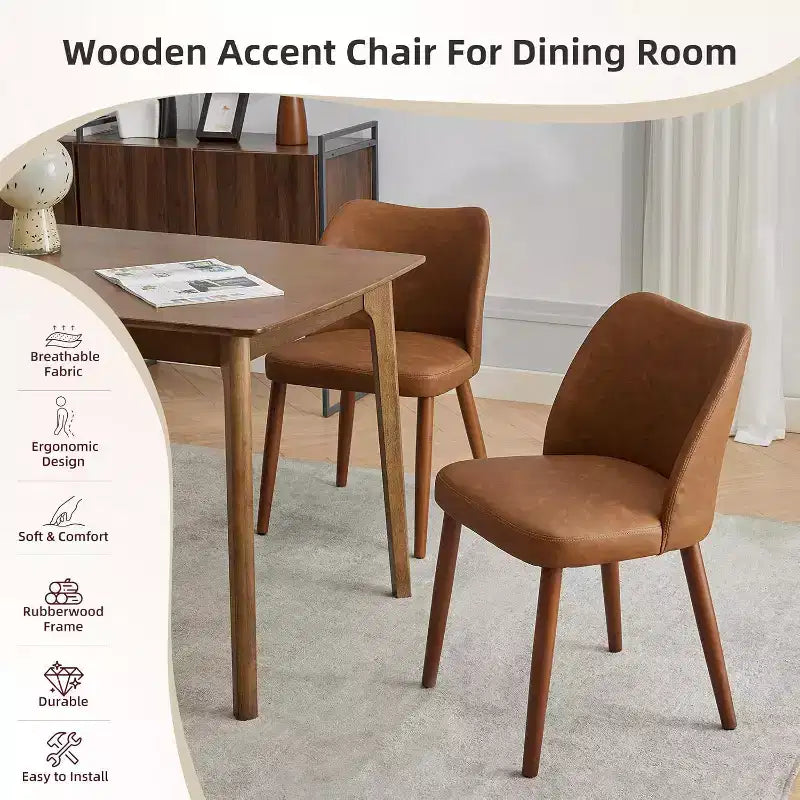 Dining Chairs Set of 4, Modern Dining Room Chair with Wood Legs, Upholstered Armless Kitchen Chairs with Leveling Feet/Wing Backrest Support, Brown