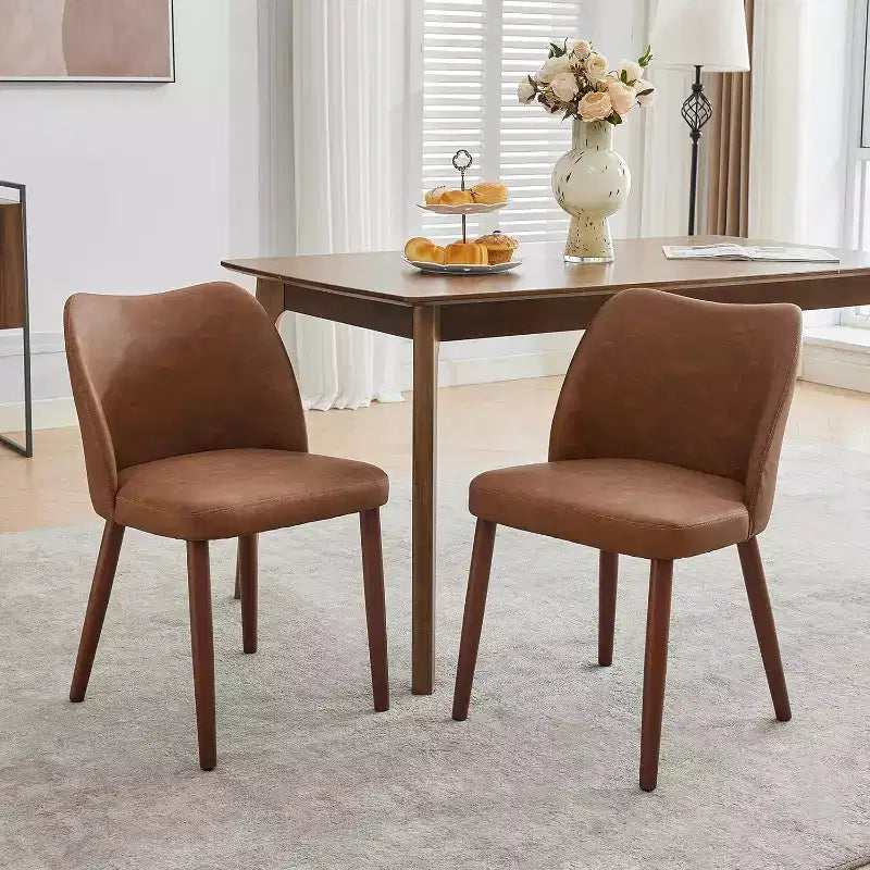Dining Chairs Set of 4, Modern Dining Room Chair with Wood Legs, Upholstered Armless Kitchen Chairs with Leveling Feet/Wing Backrest Support, Brown