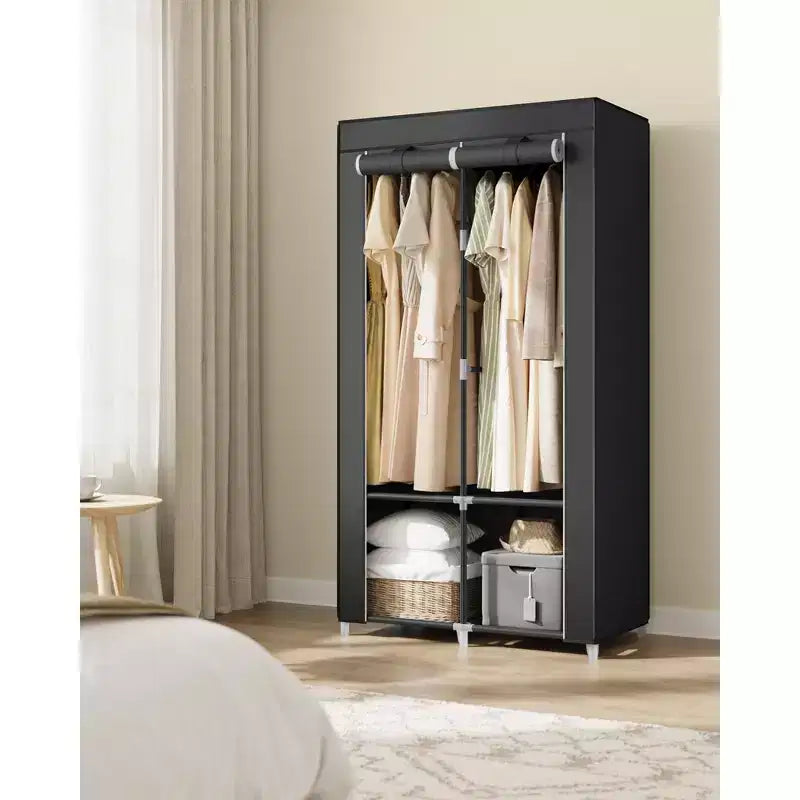 Armoire portative, organisateur de penderie avec housse, 2 tringles de suspension et étagères, 4 poches latérales, grande capacité, noir encre
