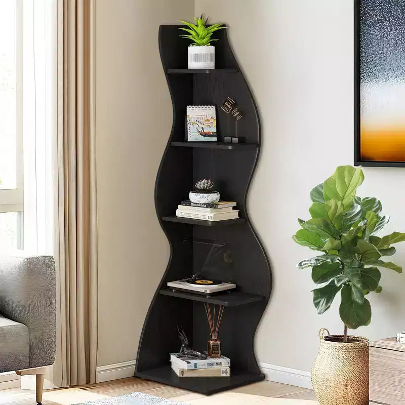 Étagère d'angle murale, bibliothèque flottante à 5 niveaux pour maison moderne - Unité de rangement et de présentation peu encombrante, noire