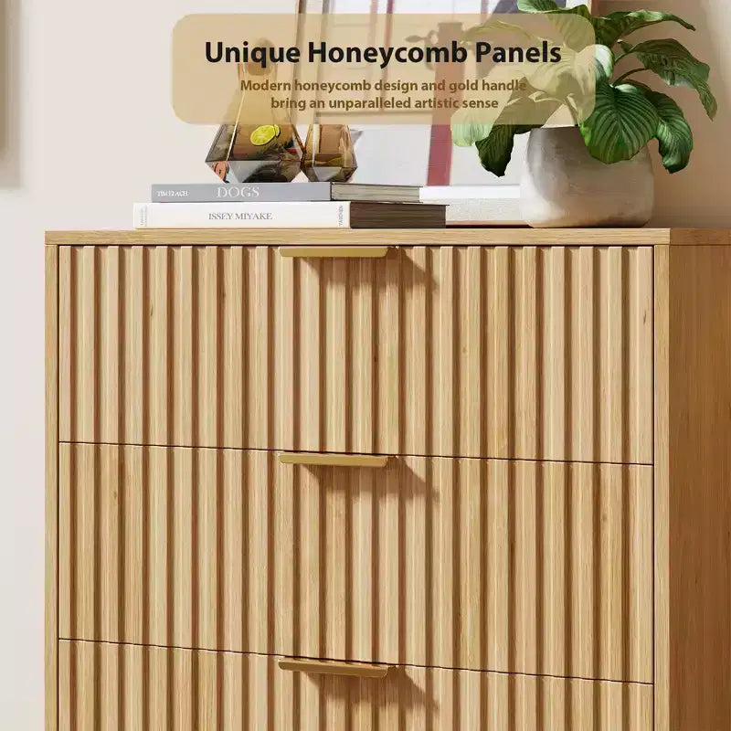 Commode à 5 tiroirs pour chambre, commode moderne de 122 cm de hauteur avec tiroirs profonds et plateau large, commode en bois cannelé pour salon