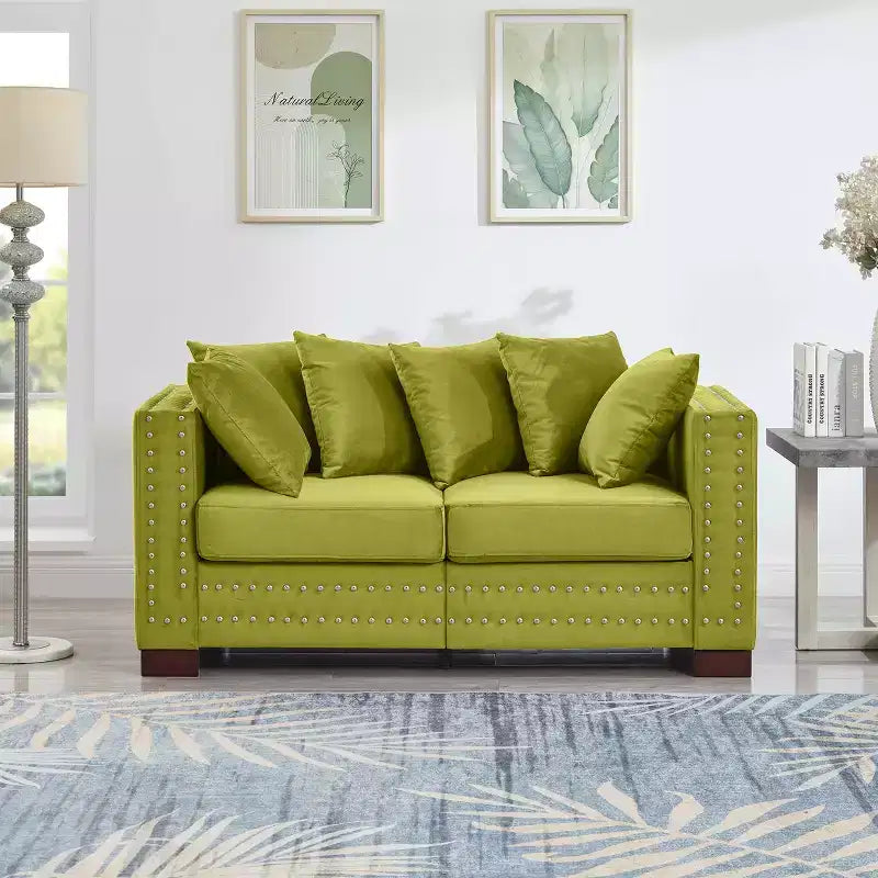 MAYEERTY 60.5 Modern Loveseater Sofa with Silver Nails Square Armrest Upholstered Velvet for Living Room Green
