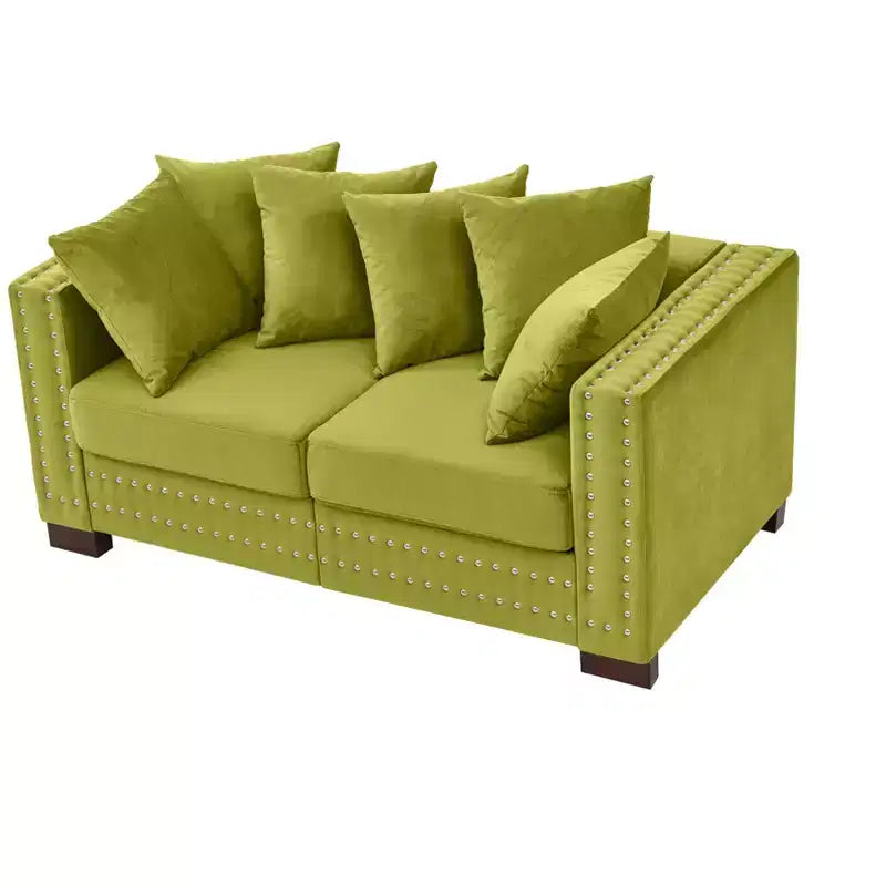 Canapé Loveseat Moderne avec Clous Argentés Accoudoir Carré Rembourré Velours pour Salon Vert