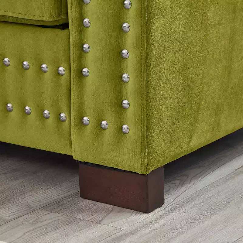 Canapé Loveseat Moderne avec Clous Argentés Accoudoir Carré Rembourré Velours pour Salon Vert