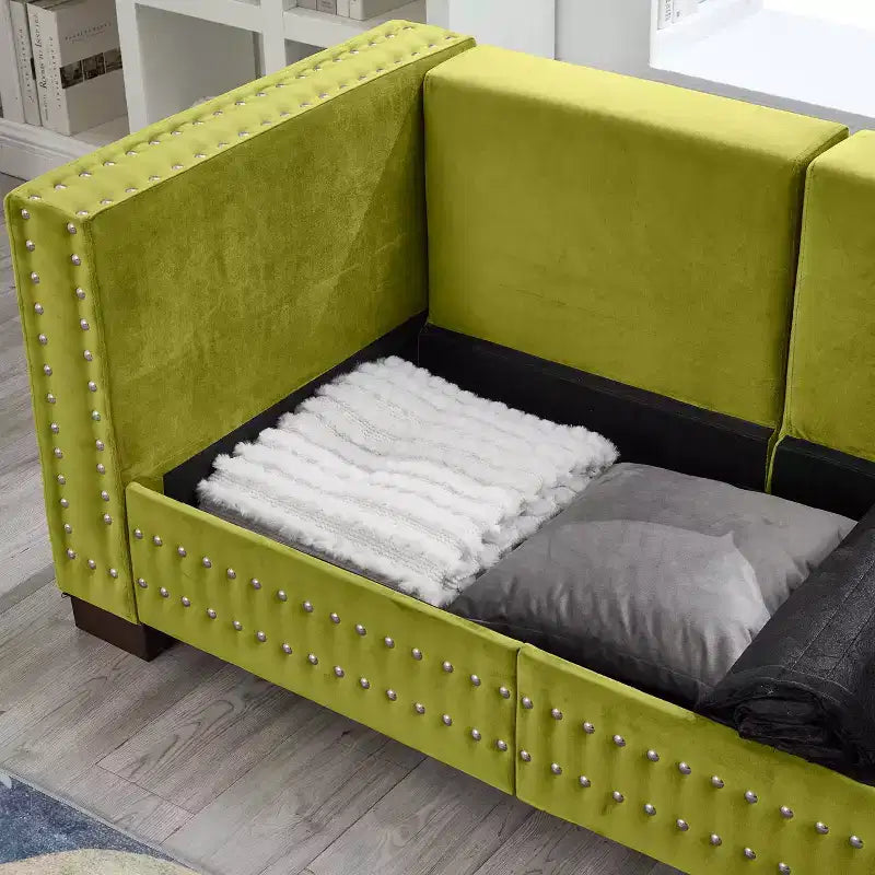 Canapé Loveseat Moderne avec Clous Argentés Accoudoir Carré Rembourré Velours pour Salon Vert