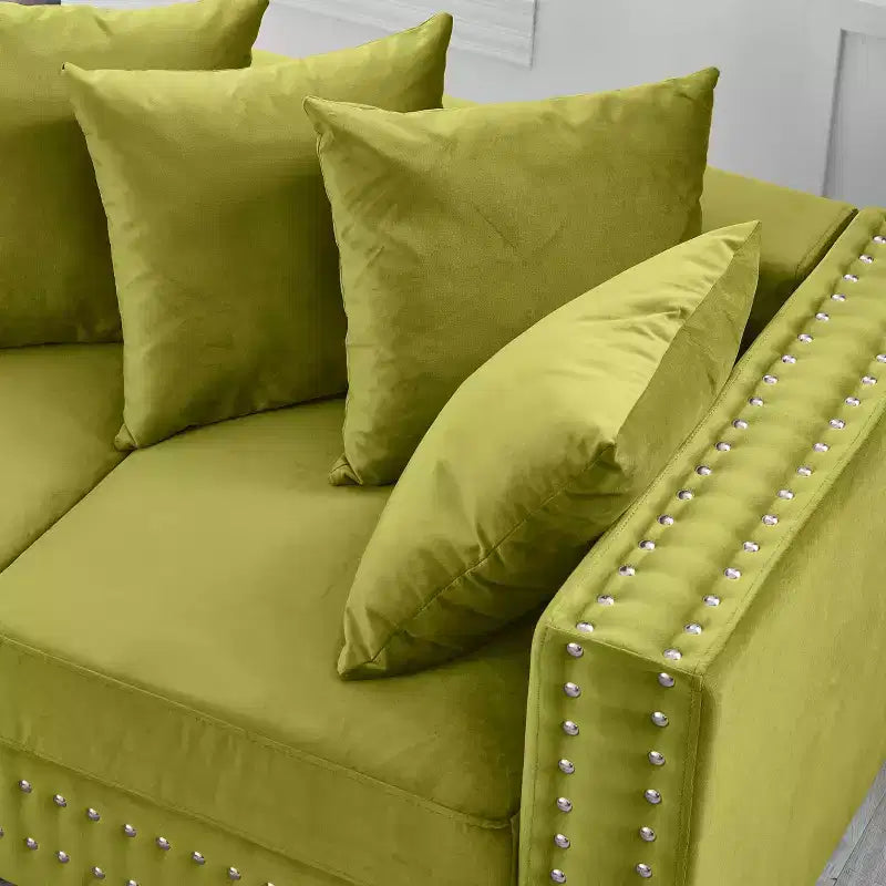 Canapé Loveseat Moderne avec Clous Argentés Accoudoir Carré Rembourré Velours pour Salon Vert
