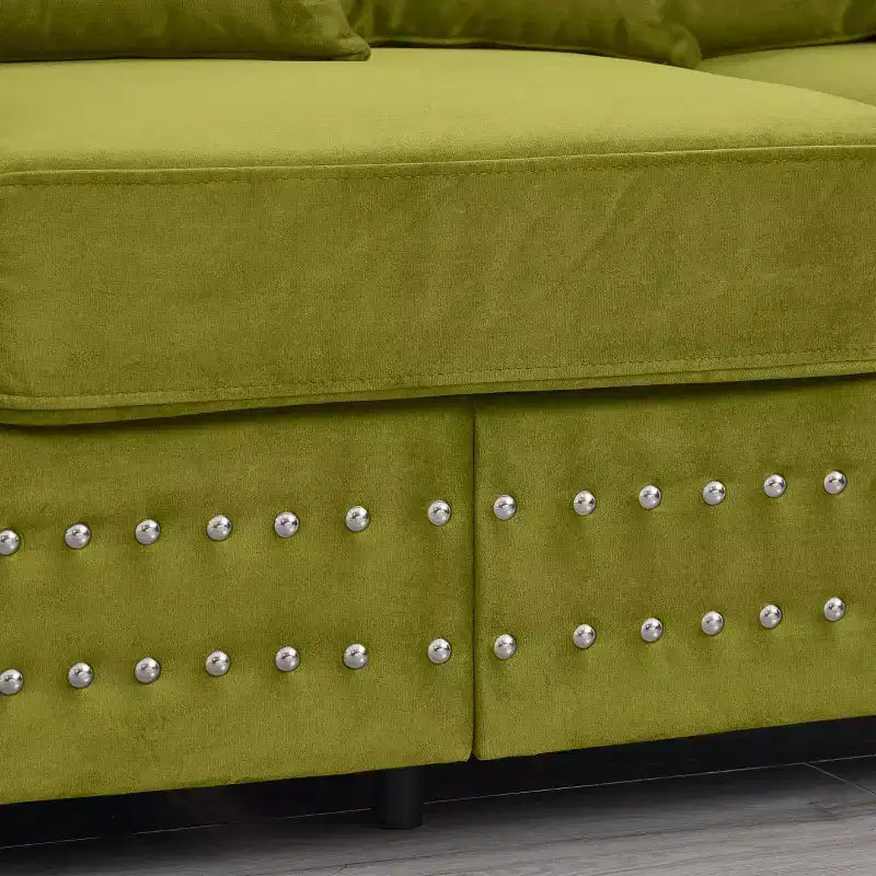 Canapé Loveseat Moderne avec Clous Argentés Accoudoir Carré Rembourré Velours pour Salon Vert