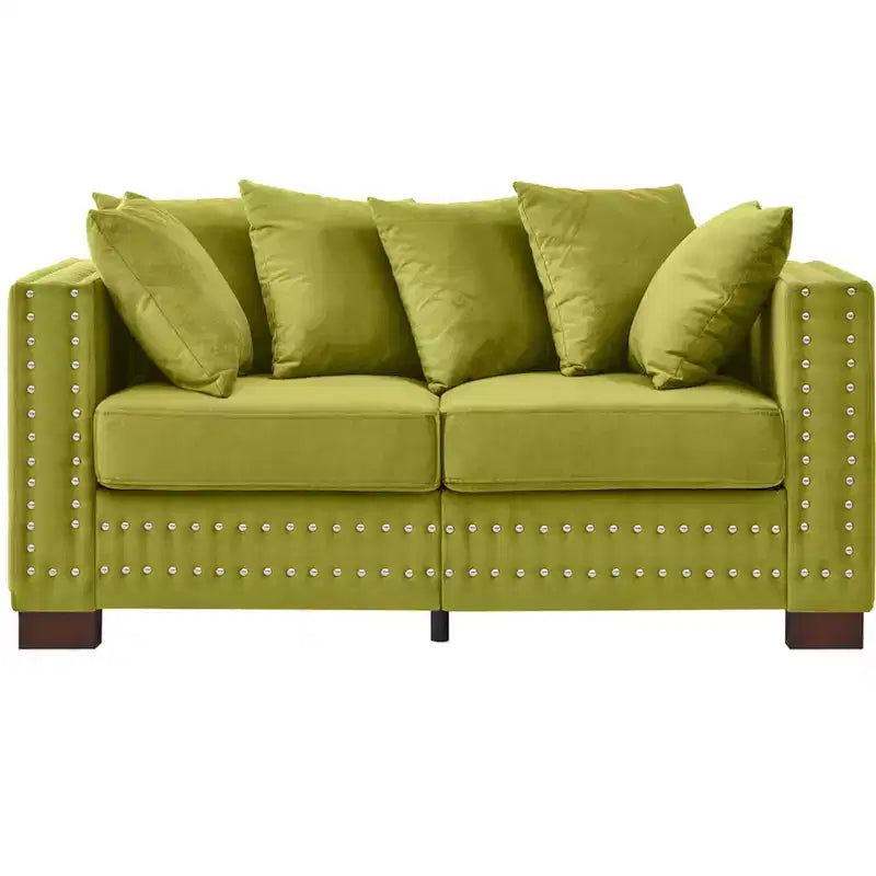Canapé Loveseat Moderne avec Clous Argentés Accoudoir Carré Rembourré Velours pour Salon Vert