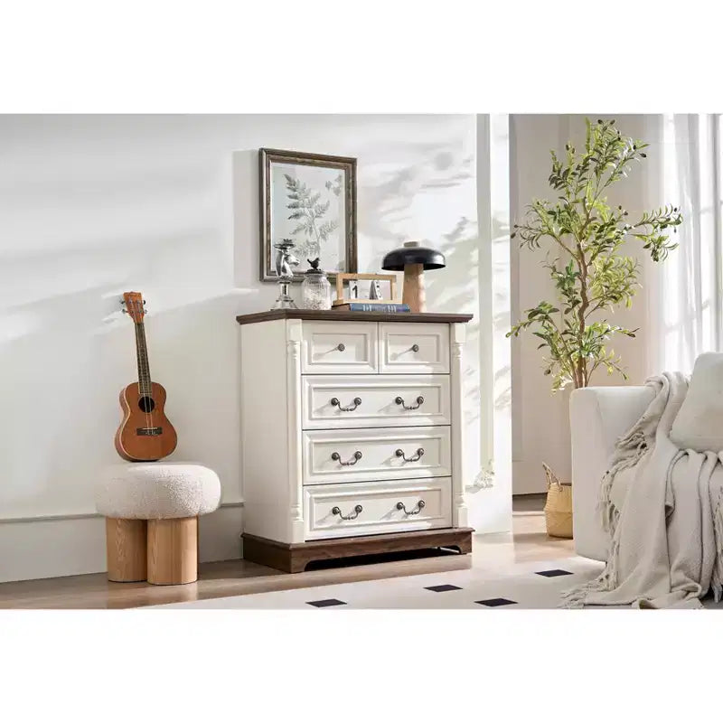 Commode de chambre, commode de style rustique à 5 tiroirs, armoire de chevet rustique en bois de grande capacité pour le bureau à domicile, le salon, la chambre à coucher