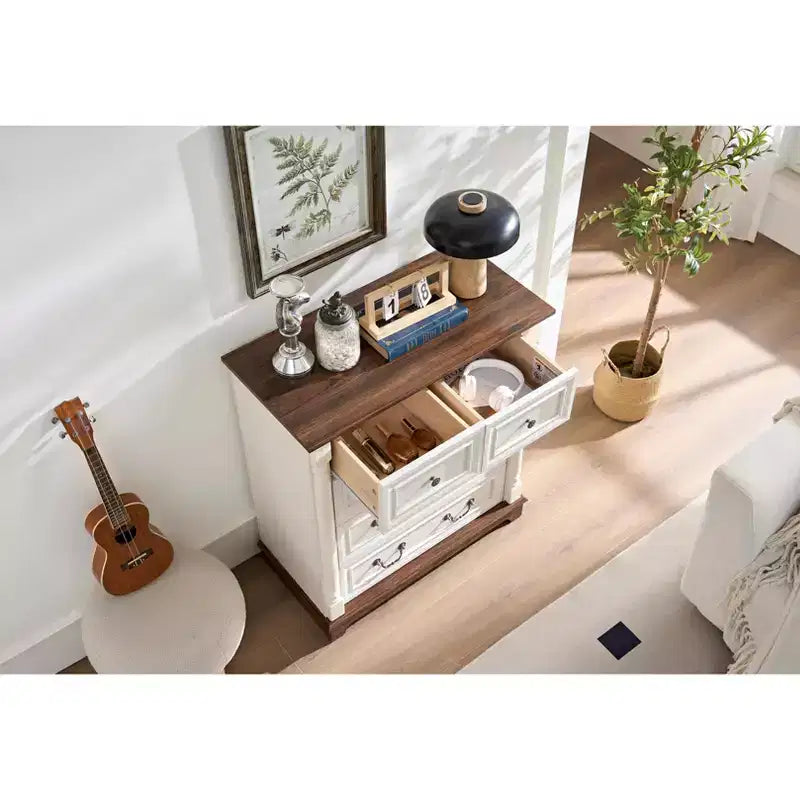 Commode de chambre, commode de style rustique à 5 tiroirs, armoire de chevet rustique en bois de grande capacité pour le bureau à domicile, le salon, la chambre à coucher