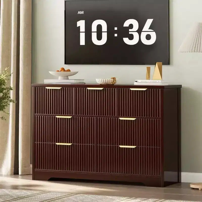 7 Drawer Fluted Dresser for Bedroom - 47.24 Inch Wide Wooden Chest with Metal Handles, Modern Storage Organizer & Media Console TV Stand