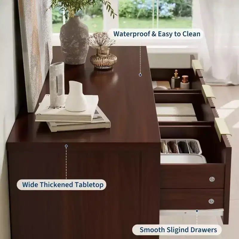 7 Drawer Fluted Dresser for Bedroom - 47.24 Inch Wide Wooden Chest with Metal Handles, Modern Storage Organizer & Media Console TV Stand