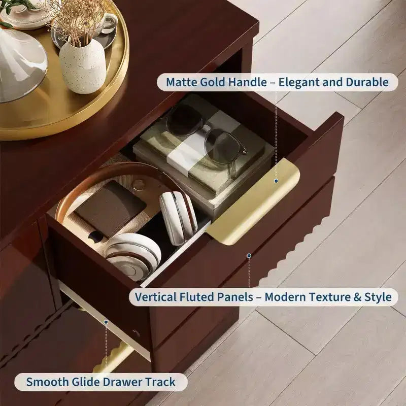 7 Drawer Fluted Dresser for Bedroom - 47.24 Inch Wide Wooden Chest with Metal Handles, Modern Storage Organizer & Media Console TV Stand