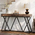 Lantine 55-Inch Console Table for Entryway, Industrial Wooden Sofa Table with Geometric Metal Base for Living Room, Entrance, Hallway, Rustic Brown