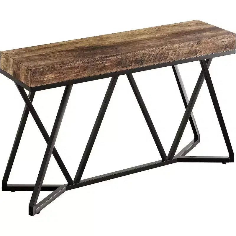 Lantine 55-Inch Console Table for Entryway, Industrial Wooden Sofa Table with Geometric Metal Base for Living Room, Entrance, Hallway, Rustic Brown