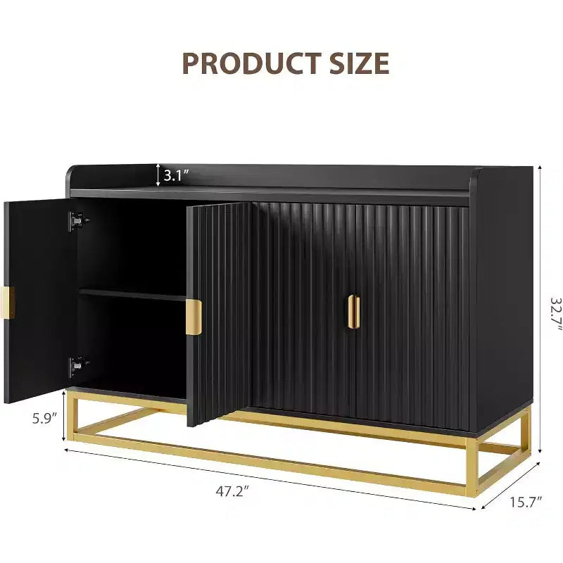 47.2 in Fluted Sideboard with Storage Cabinet, Modern Kitchen Sideboard with Adjustable Shelves, Media Console Buffet Cabinet with Doors