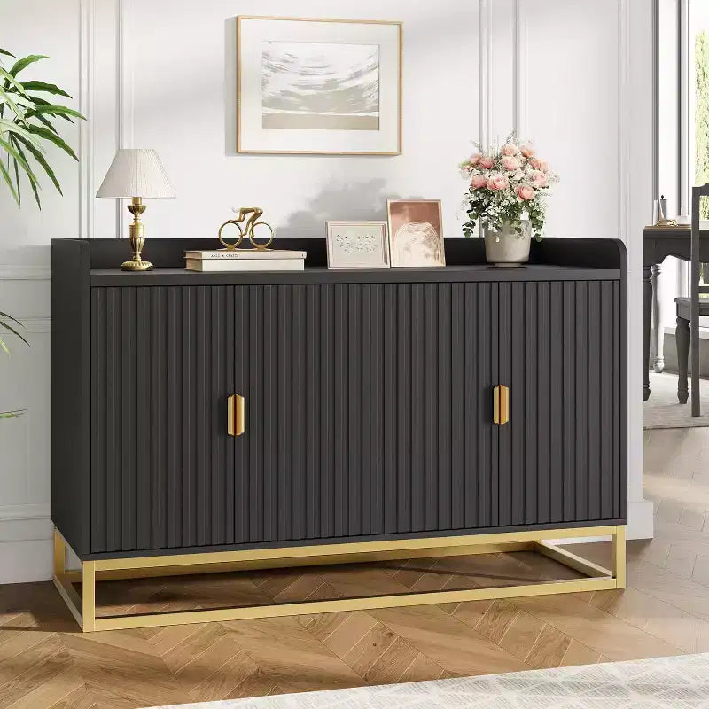 47.2 in Fluted Sideboard with Storage Cabinet, Modern Kitchen Sideboard with Adjustable Shelves, Media Console Buffet Cabinet with Doors