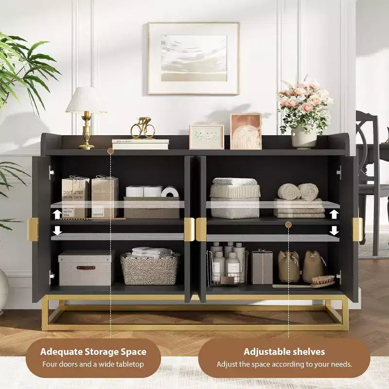 47.2 in Fluted Sideboard with Storage Cabinet, Modern Kitchen Sideboard with Adjustable Shelves, Media Console Buffet Cabinet with Doors