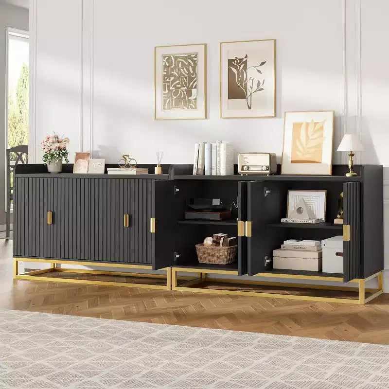 47.2 in Fluted Sideboard with Storage Cabinet, Modern Kitchen Sideboard with Adjustable Shelves, Media Console Buffet Cabinet with Doors