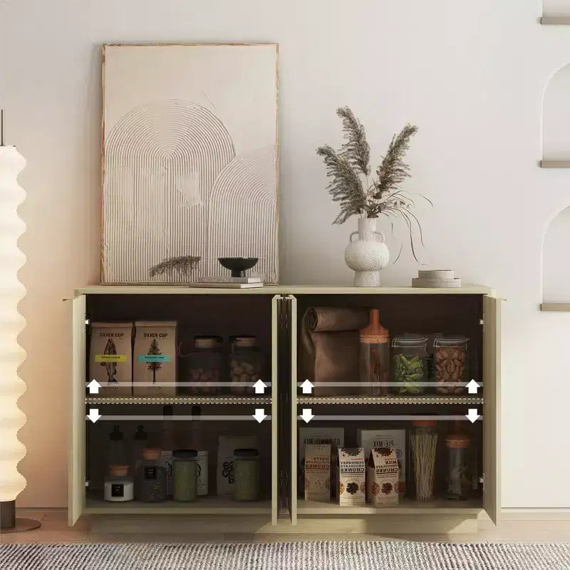JVNOXK Modern wooden sideboard with storage space, recessed side cabinet, large sideboard with adjustable shelves, suitable for living room